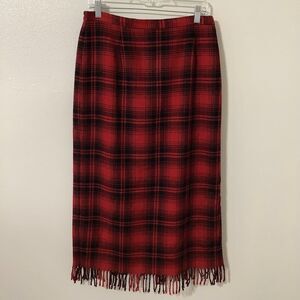 Vintage Dark Academia Whimsygoth Old Money Western Plaid Fringe Midi Skirt Sz 12